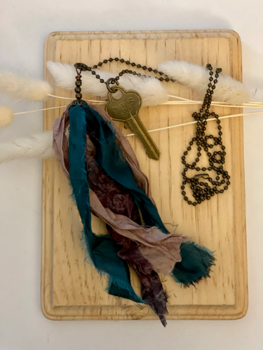 Vintage key and silk tassel necklace