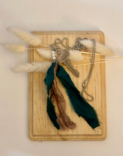 Vintage key and silk tassel necklace