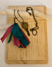 Load image into Gallery viewer, Vintage key and silk tassel necklace
