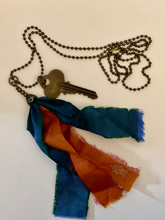 Load image into Gallery viewer, Vintage key and silk tassel necklace

