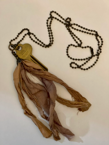 Vintage key and silk tassel necklace
