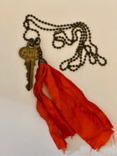 Load image into Gallery viewer, Vintage key and silk tassel necklace
