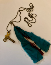 Load image into Gallery viewer, Vintage key and silk tassel necklace
