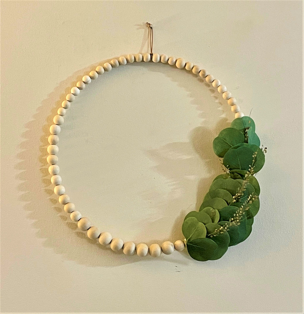 Wood Bead Wreath with Greenery