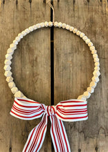 Load image into Gallery viewer, Wood Bead Wreath with Large Red and White Bow
