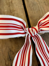 Load image into Gallery viewer, Wood Bead Wreath with Large Red and White Bow
