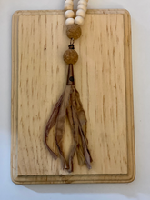 Load image into Gallery viewer, Wood and cork bead and silk tassel necklace
