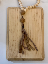 Load image into Gallery viewer, Wood and cork bead and silk tassel necklace
