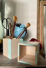 Load image into Gallery viewer, Hand painted square wood pen and pencil cup.
