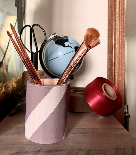 Hand painted square wood pen and pencil holder.