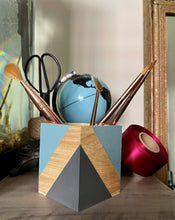 Load image into Gallery viewer, Hand painted square wood pen and pencil holder.
