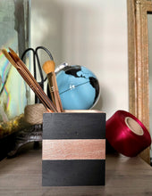 Load image into Gallery viewer, Hand painted square wood pen and pencil holder.
