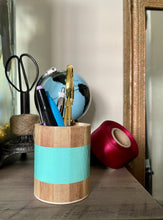 Load image into Gallery viewer, Hand painted square wood pen and pencil holder.
