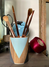 Load image into Gallery viewer, Hand painted square wood pen and pencil holder.
