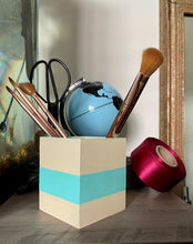 Load image into Gallery viewer, Hand painted square wood pen ad pencil cup.
