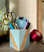 Load image into Gallery viewer, Hand painted square wood pen and pencil holder.
