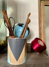 Load image into Gallery viewer, Hand painted square wood pen and pencil holder.
