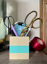 Load image into Gallery viewer, Hand painted square wood pen ad pencil cup.
