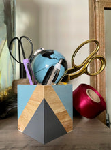 Load image into Gallery viewer, Hand painted square wood pen and pencil holder.
