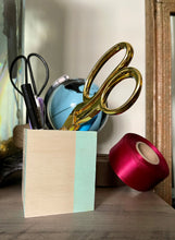 Load image into Gallery viewer, Hand painted square wood pen and pencil cup.
