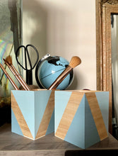 Load image into Gallery viewer, Hand painted square wood pen and pencil holder.
