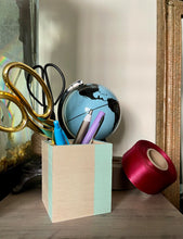 Load image into Gallery viewer, Hand painted square wood pen and pencil cup.
