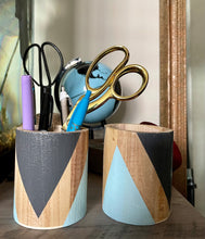 Load image into Gallery viewer, Hand painted square wood pen and pencil holder.
