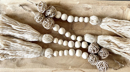 Wooden Bead Tassel Ornament with Grapevine Ball