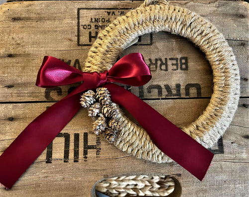 Woven Rope Wreath With Pine Cones