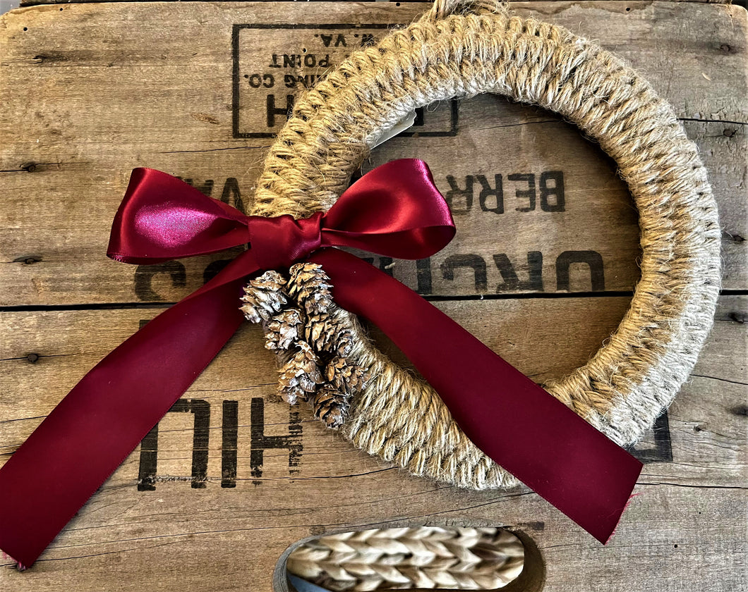 Woven Rope Wreath With Pine Cones